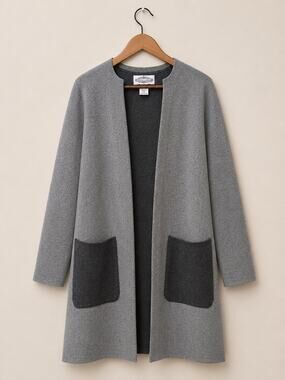 Anthropologie Oliver Wool Jacket Gray Long Open Front Cardigan Colorblock Sz M